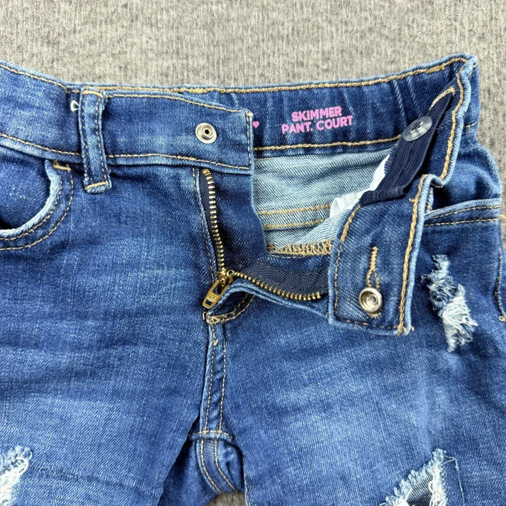 Children's Place Skimmer Pant Court Distressed Denim Shorts Kids‎ 6X/7 Blue
